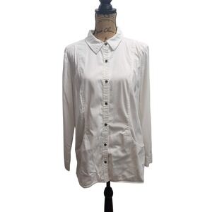 d&co denim company white button down long sleeve shirt women's size L